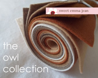 9x12 Wool Felt Sheets - The Owl Collection - 8 sheets of wool blend felt