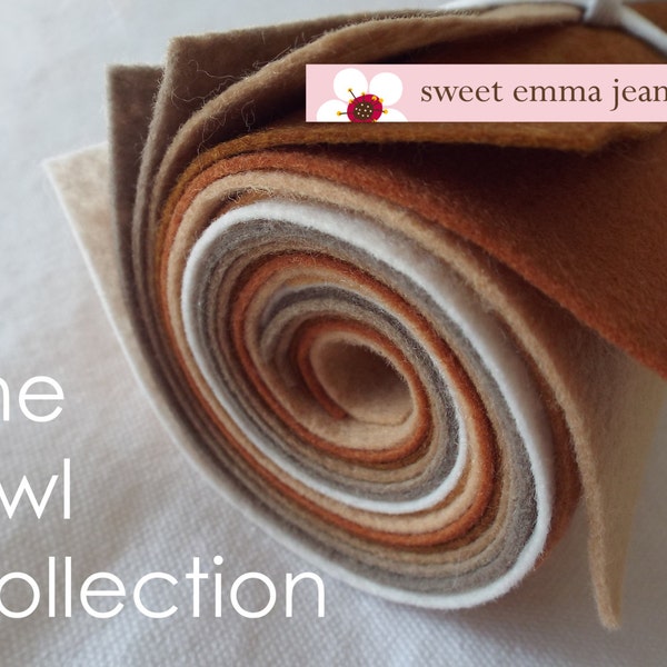 9x12 Wool Felt Sheets - The Owl Collection - 8 sheets of wool blend felt