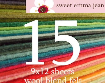 Wool Felt Sheets - Choose Any Fifteen (15) - Wool Blend Felt