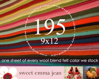 Wool Felt - 195 9"x12" Sheets - Special Price - One sheet of every color of Wool Blend Felt we stock