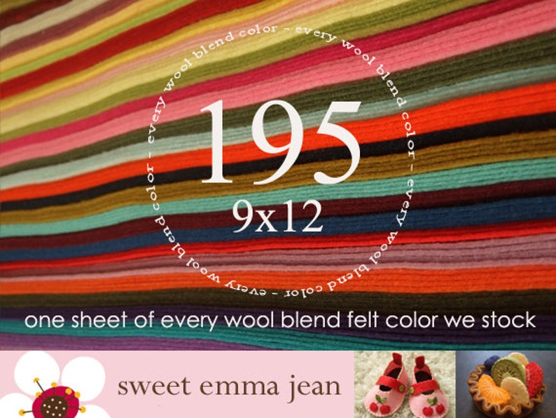 Wool Felt 195 9x12 Sheets Special Price One sheet of every color of Wool Blend Felt we stock image 1