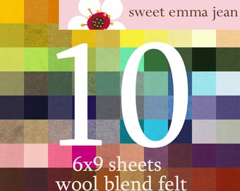 6x9 Wool Blend Felt Sheets - Choose 10 Colors