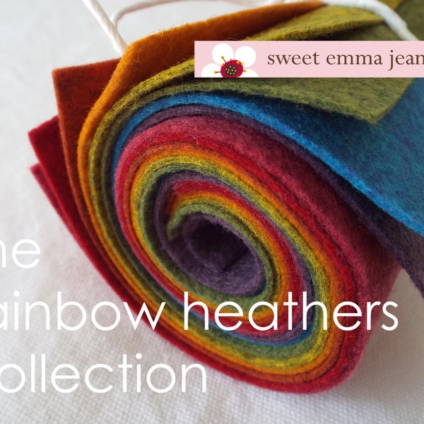 9x12 Wool Felt Sheets - The Rainbow Heathers Collection - 8 Sheets of Felt
