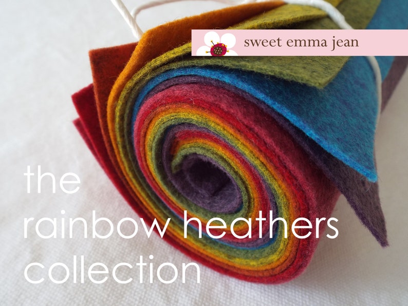 9x12 Wool Felt Sheets The Rainbow Heathers Collection 8 Sheets of Felt image 1