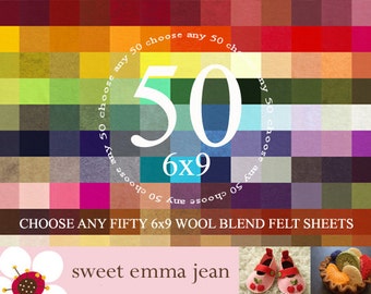 6x9 Felt Sheets - Choose any FIFTY merino wool blend felt sheets