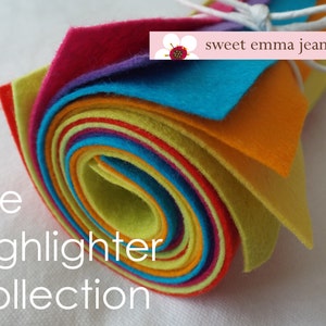 9x12 Wool Felt Sheets - The Highlighter Collection - 8 Sheets of Felt