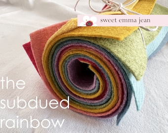 9x12 Wool Felt Sheets - The Subdued Rainbow Collection- 8 Sheets of Felt