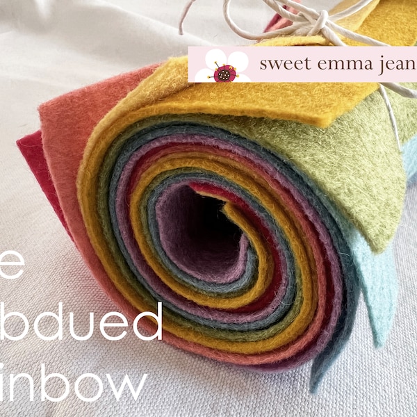 9x12 Wool Felt Sheets - The Subdued Rainbow Collection- 8 Sheets of Felt