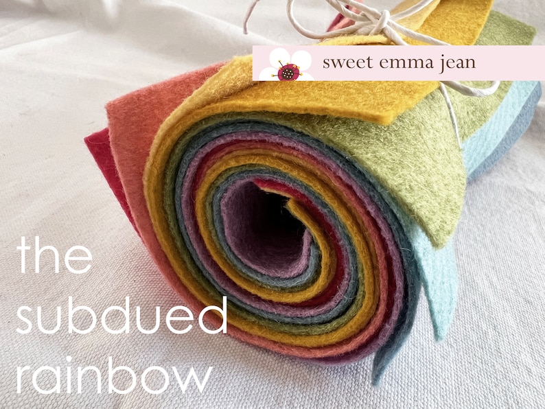 9x12 Wool Felt Sheets The Subdued Rainbow Collection 8 Sheets of Felt image 1