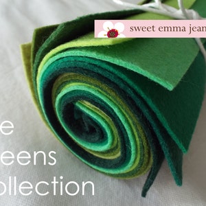 9x12 Wool Felt Sheets - A Collection of Greens - 8 Sheets of Felt
