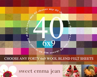 6x9 Wool Felt Sheets - Choose Any Forty (40) - Wool Blend Felt