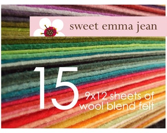 Wool Felt Sheets - Choose Any Fifteen (15) - Wool Blend Felt