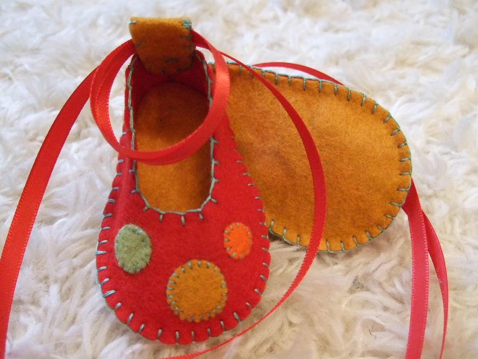 candy apple red ballet flats - felt baby shoes - can be personalized