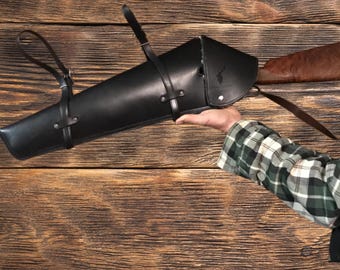 Engraved Leather Rifle Scabbard: Lever Action Carbine, Horseback Hunting
