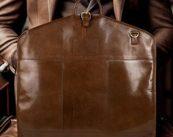 Personalized Leather Suit Carrier: Handmade Travel Garment Bag, Groomsmen Gift
