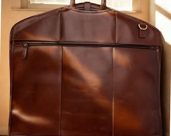 Personalized Leather Garment Bag: Handmade Suit Carrier for Travel
