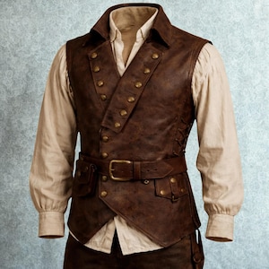 Sliten brun läderväst: Steampunk, pirat, medeltida kostymväst