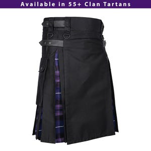 Scottish Hybrid Utility Kilts for Men Leather Strap Utility Kilt Black Cotton Tartan Pleats Wedding Kilt Available in 50+ Authentic Tartans