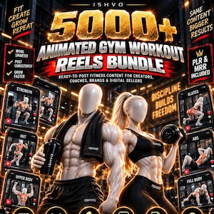 5000+ Animated Gym Workout Reels Bundle | ISHVO Fitness Videos | Faceless Workout Content | PLR MRR | Instagram TikTok YouTube Shorts