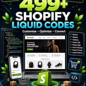 499+ Shopify Liquid Code Mega Bundle – Theme Snippets, Custom Store Coding, Shopify Developer Toolkit, Instant Digital Download, PLR MRR