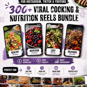 Über 300 virale Koch- und Ernährungsvideos im Paket | Food-Video-Content-Paket | Sofort einsatzbereite Shorts für TikTok, Instagram und YouTube | Inklusive MRRPLR