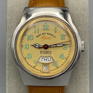 West End Sowar Prima Watch – Vintage Swiss Automatic 21 Jewels Men’s Day-Date Wristwatch