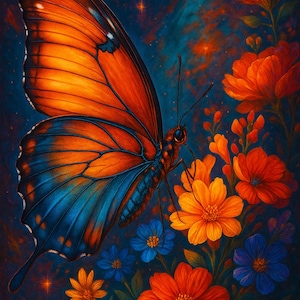 Vibrant Butterfly Wall Art Digital Download  Cosmic Floral Butterfly Print, Fantasy Nature Artwork, Butterfly Poster, Boho Wall Decor