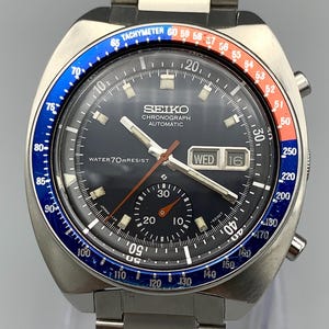 Vintage Seiko 6139 6001, Pogue Chronograph, Pepsi Bezel, August 1971 Watch, Automatic 17 Jewels, Japan Made, Mens Stainless Watch