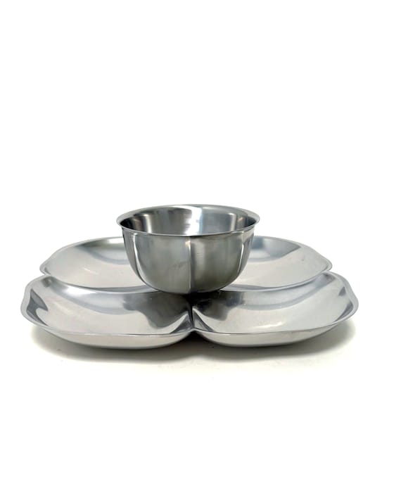 Vintage GENSE Swedish Stainless Steel Divided Serving Tray with Bowl