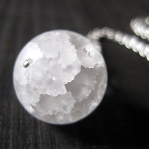 Snow Globe Necklace, White Crackle Quartz Sphere Pendant, Snowball Frosted Quartz, Christmas Gift, Miss You or Thank You Appreciation image 1