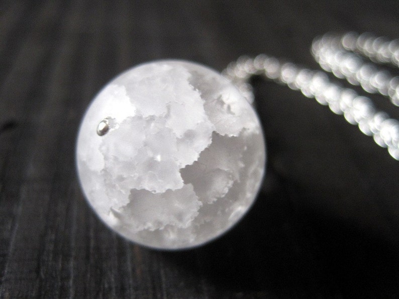 Snow Globe Necklace, White Crackle Quartz Sphere Pendant, Snowball Frosted Quartz, Christmas Gift, Miss You or Thank You Appreciation image 1
