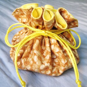 Light Yellow and Brown Travel Jewelry Bag, Flower Pattern Jewelry Pouch, Drawstring Bag For Her, Teacher Gift