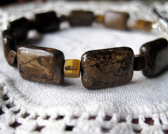 Bronzite and Tiger Eye Beaded Bracelet, Earthy Toned Beads Bracelet, Natural Stones Jewelry, Shades of Brown Bracelet