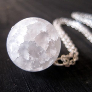Snow Globe Necklace, White Crackle Quartz Sphere Pendant, Snowball Frosted Quartz, Christmas Gift, Miss You or Thank You Appreciation image 2