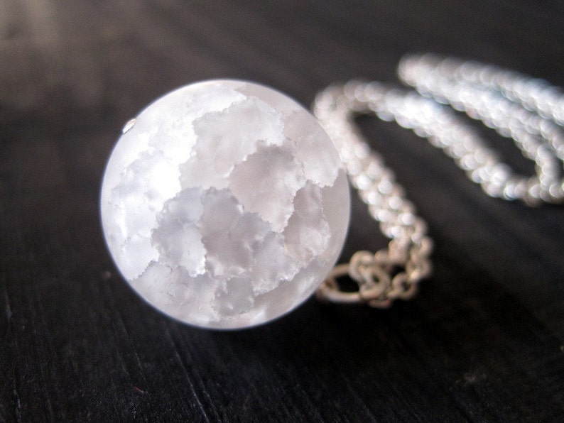 Snow Globe Necklace, White Crackle Quartz Sphere Pendant, Snowball Frosted Quartz, Christmas Gift, Miss You or Thank You Appreciation image 2