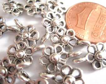 6-petal Flower Charms, Antique Silver Tone Double Sided Floral Pendant Charms, Jewelry Charms, 15 pcs