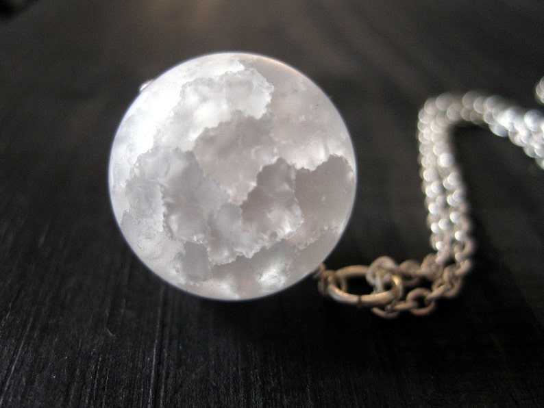 Snow Globe Necklace, White Crackle Quartz Sphere Pendant, Snowball Frosted Quartz, Christmas Gift, Miss You or Thank You Appreciation image 4