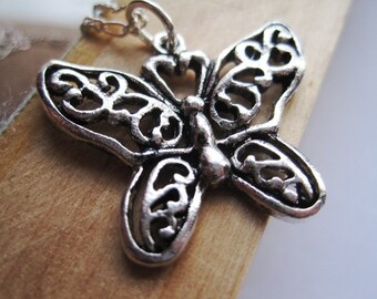 Butterfly Pendant, Large Butterfly Charm Necklace, Papilio, Mod Jewelry