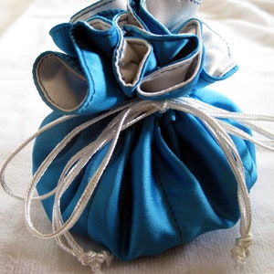 Baby Blue Satin Jewelry Pouch: Travel Drawstring Bag with Pockets