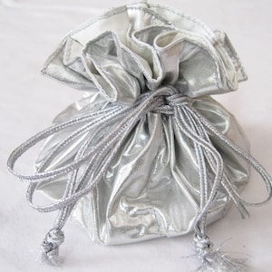 Silver Shiny Jewelry Drawstring Pouch, Travel Storage Bag, Light Grey Organizer, Unique Bridal Shower Bridesmaids Gift, Mothers Day Gift image 1