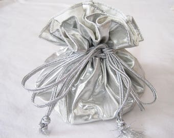 Silver Shiny Jewelry Drawstring Pouch, Travel Storage Bag, Light Grey Organizer, Unique Bridal Shower Bridesmaids Gift, Mothers Day Gift