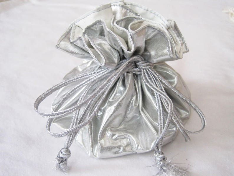 Silver Shiny Jewelry Drawstring Pouch, Travel Storage Bag, Light Grey Organizer, Unique Bridal Shower Bridesmaids Gift, Mothers Day Gift image 1