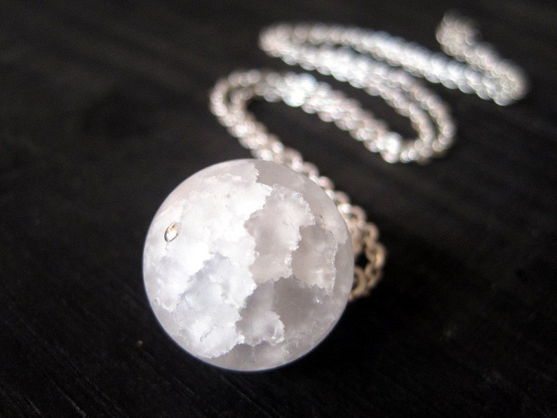 Snow Globe Necklace, White Crackle Quartz Sphere Pendant, Snowball Frosted Quartz, Christmas Gift, Miss You or Thank You Appreciation image 3