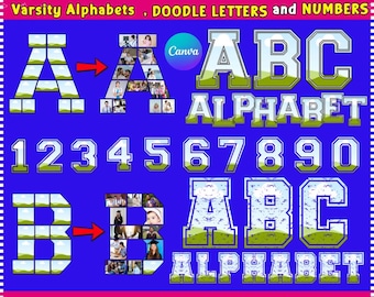 Editable Varsity Letter Canva Frames: Drag & Drop Alphabet (Digital Download)