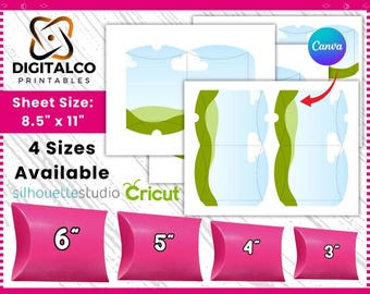 4 Size Pillow Box Template Bundle, Pillow Box Template, Favor Box Template, Gift Box Template, DIY Pillow Box, Editable Canva Drag and drop