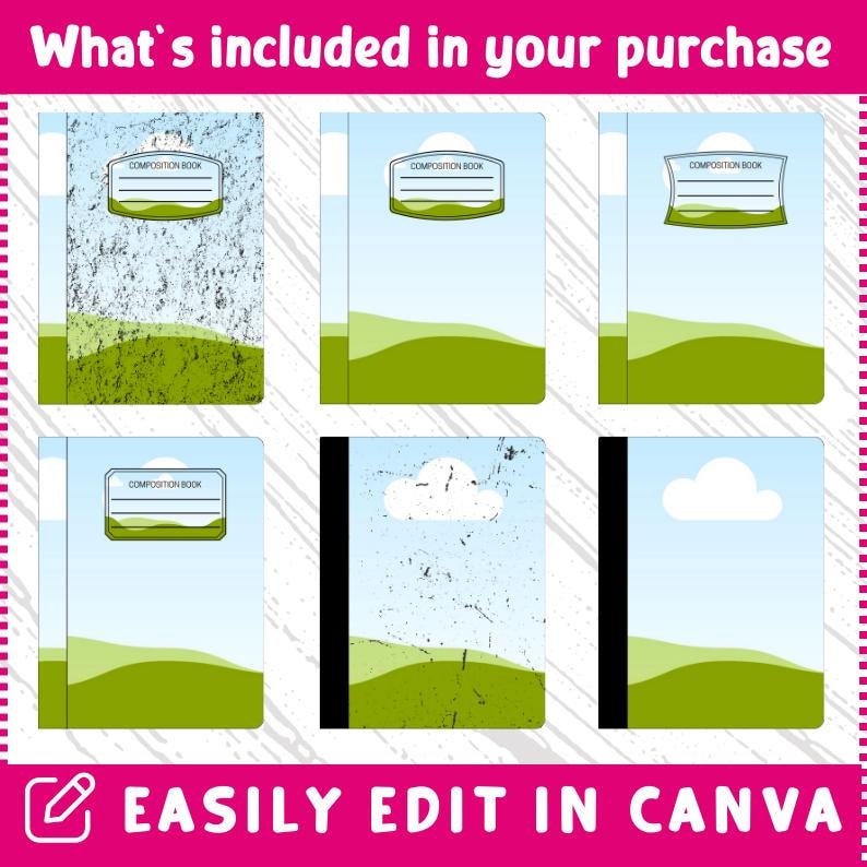Composition Notebook Cover Templates: Back to School Canva Designs ...