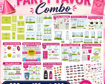 Party favor Combo Pack, Template Bundle, Party Favor Templates, Mug Wrap, Party Favors, Gable Box, Chip Bag, Capri Sun, Party Favor Mockups
