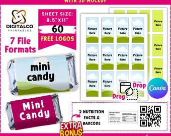 Plantilla de mini envoltorio de chocolate, plantilla de mini envoltorio de caramelos, plantilla de recuerdo de fiesta, plantilla de maqueta de envoltorio de barra de chocolate, arrastrar y soltar en Canva