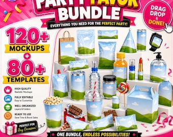 200+ Party Favor Templates , Template Bundle, Party Favors, Chip Bag Template , Capri Sun Labels, Chocolate Bar Wrapper, Party Favor Mockups