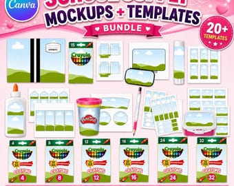 Back to School Templates Bundle, Editable Canva Template, Back to School Mockups, Composition Notebook, Glue Pencil Crayon Box Play-Doh, DIY
